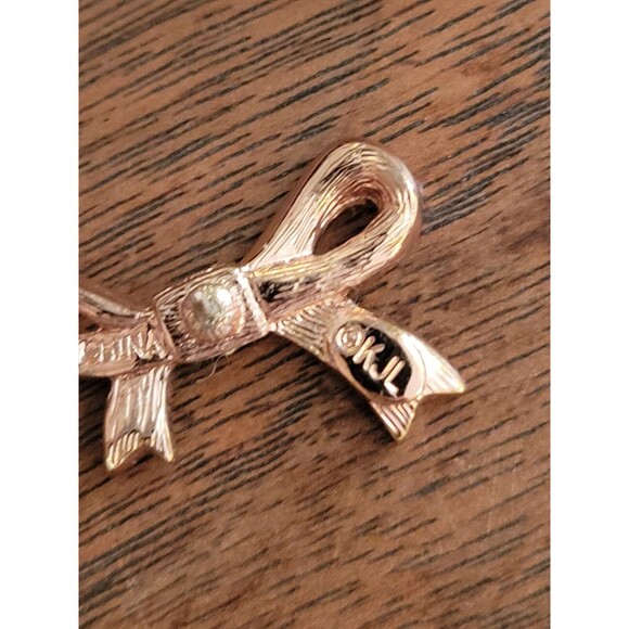 Vtg Rare Kenneth J Lane Brooch Ribbon Pink Rose Gold Pin 2.5" And Earrings KJL - Picture 6 of 7